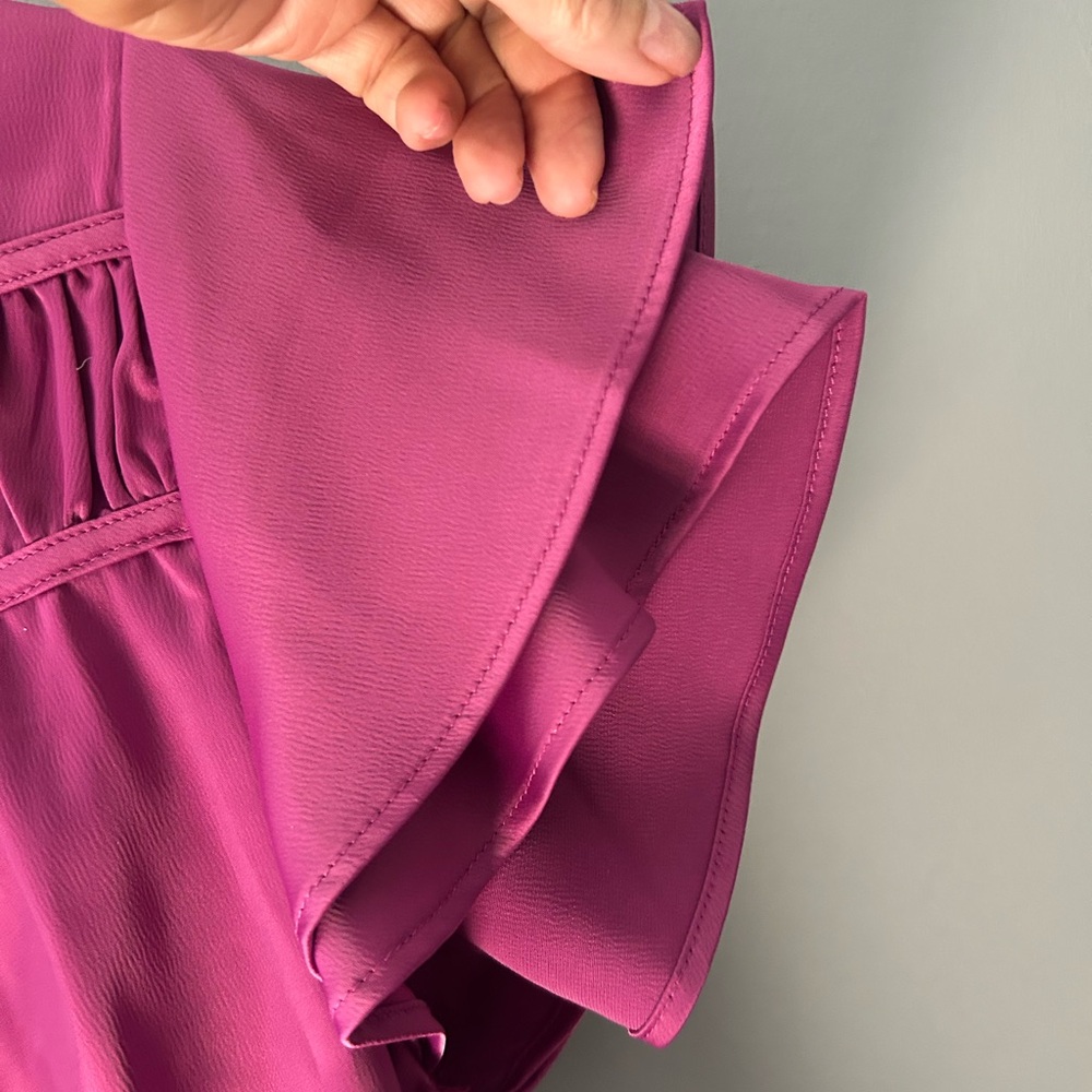 Candace Cameron Bure Flutter Sleeve Pink Ruched Blouse - Picture 2 of 5